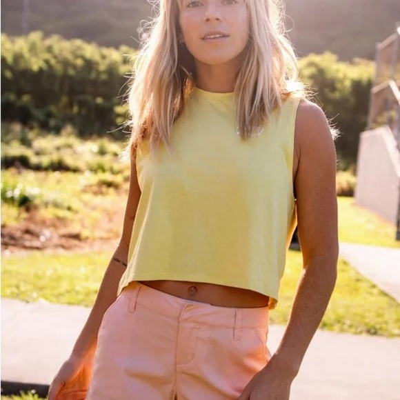 Volcom Stone Hour Crop Top T-Shirt Citron Beach Surf Organic Cotton XL Large - Picture 3 of 5